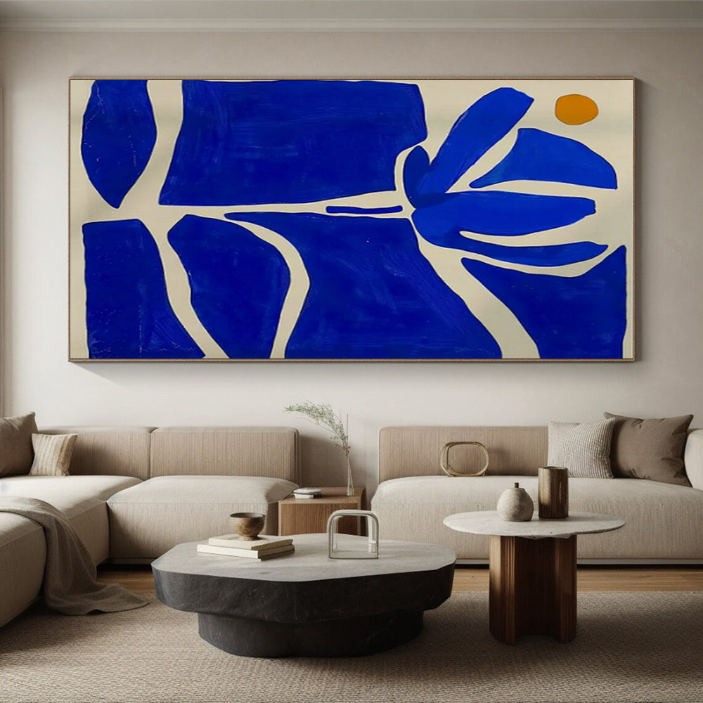 Hand-Painted Art - Blue & Orange Floral Abstract Art with Bold Shapes PT601