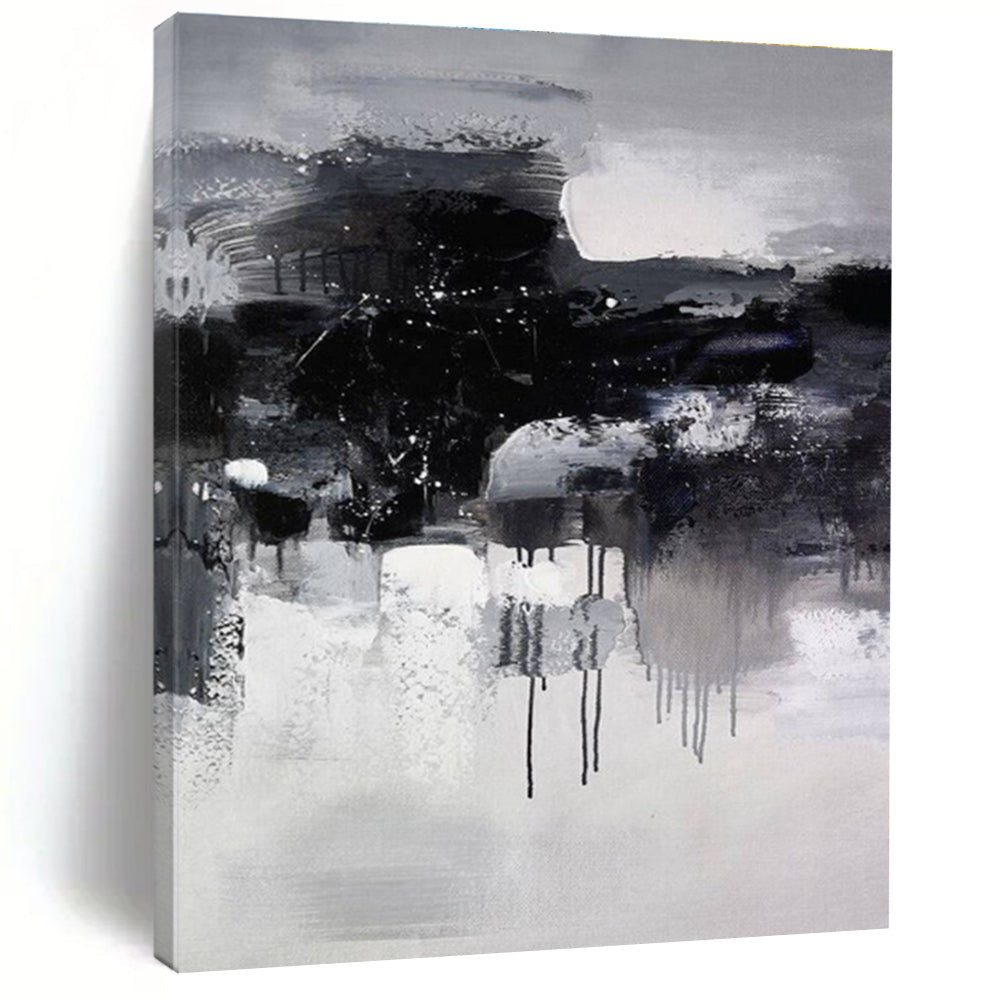Cool Abstract Paintings Black White Gray Textured Abstract Art PT428