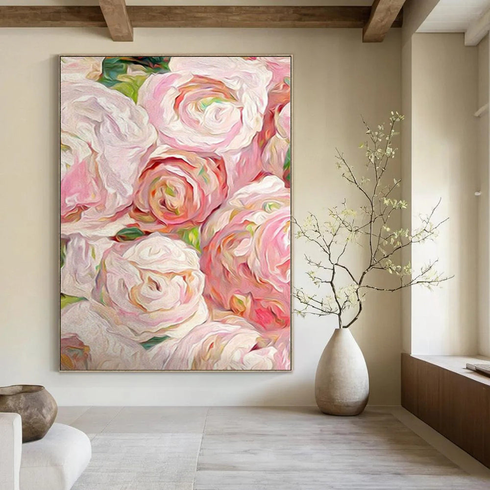 Hand Painted Art Pink and White Floral Abstract Acrylic Painting DPS419