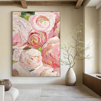 Hand Painted Art Pink and White Floral Abstract Acrylic Painting DPS419
