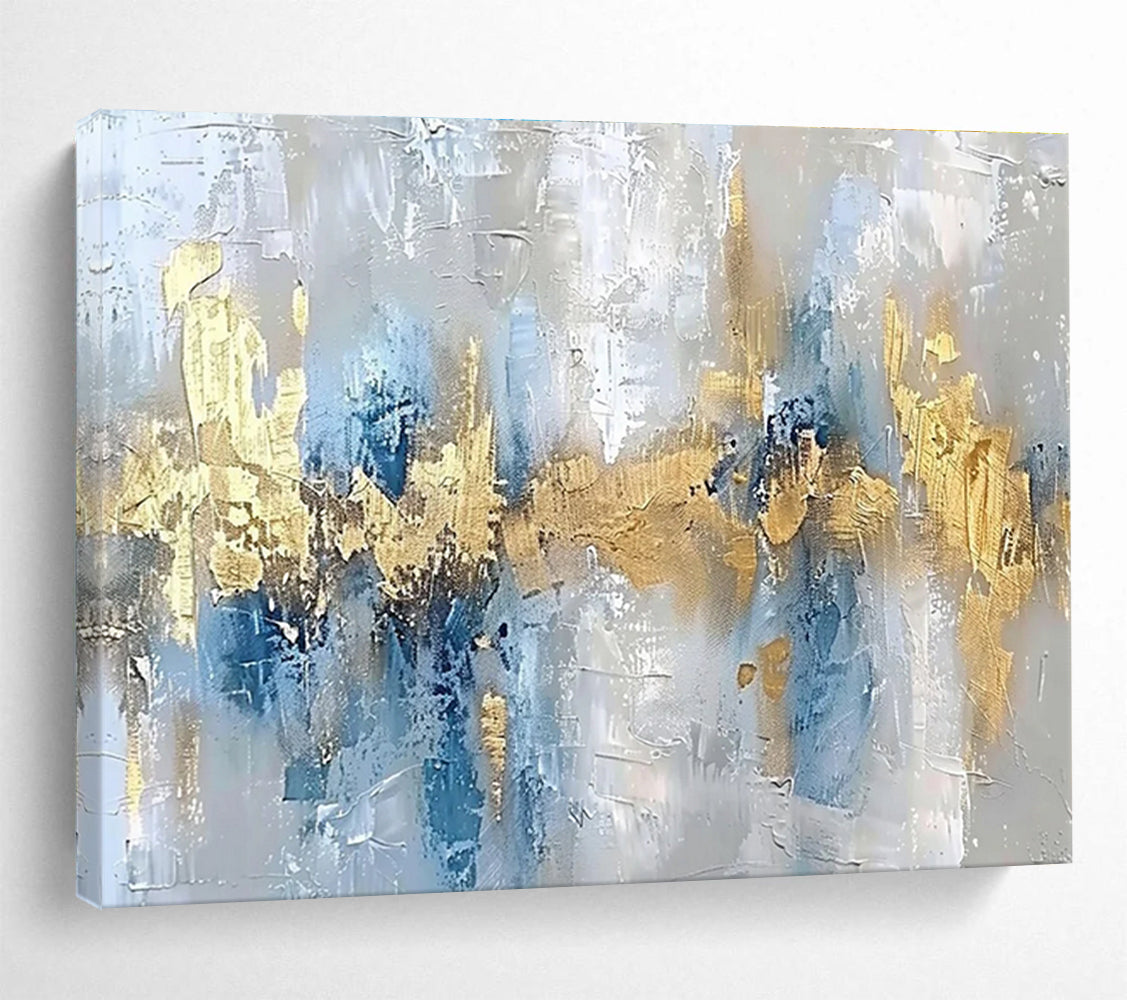 Hand Painted Art Gray, Blue & Gold Textured Abstract Art HPS193