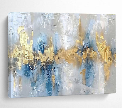 Hand Painted Art Gray, Blue & Gold Textured Abstract Art HPS193