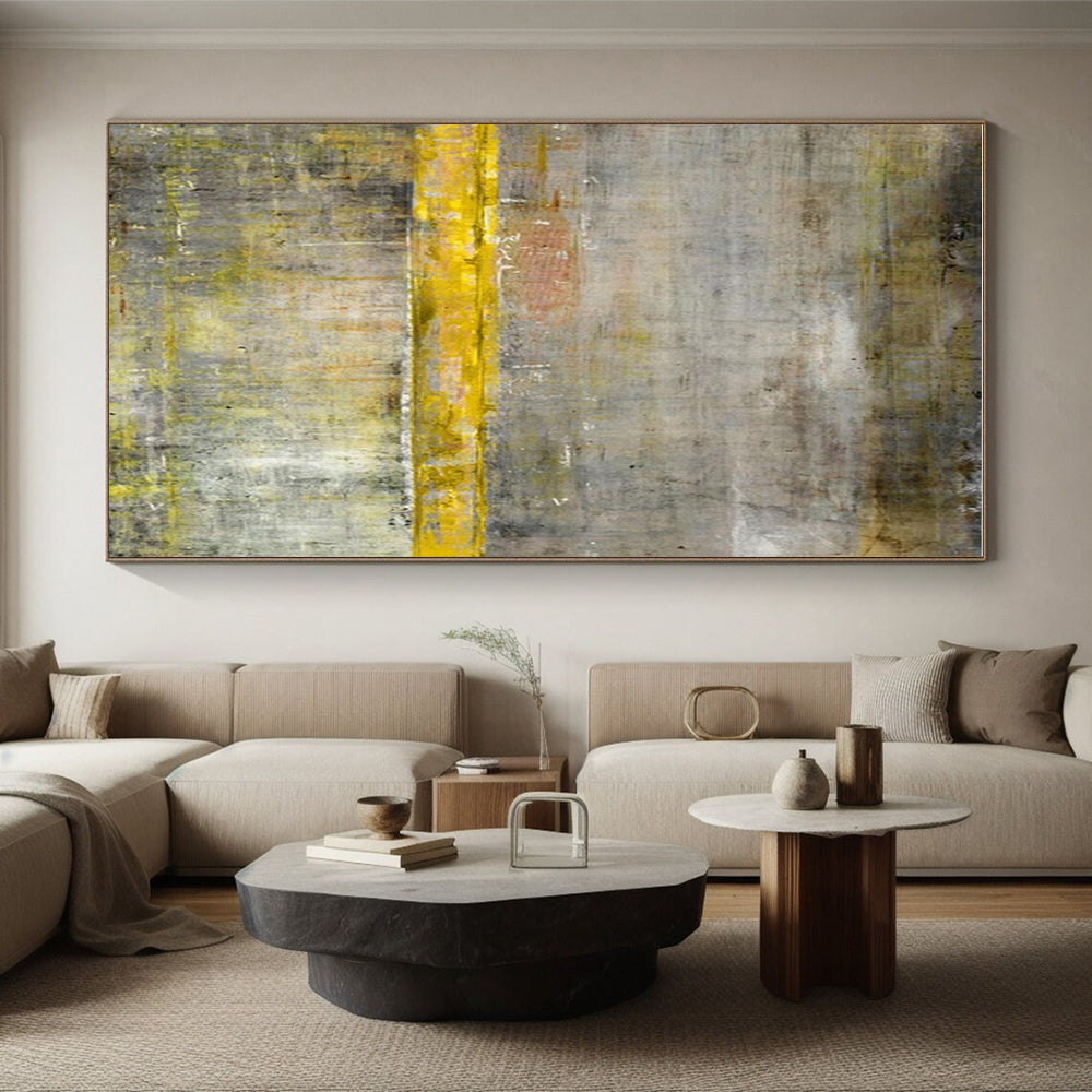 Large Size Gray Yellow Textured Abstract Minimalist Art PT351