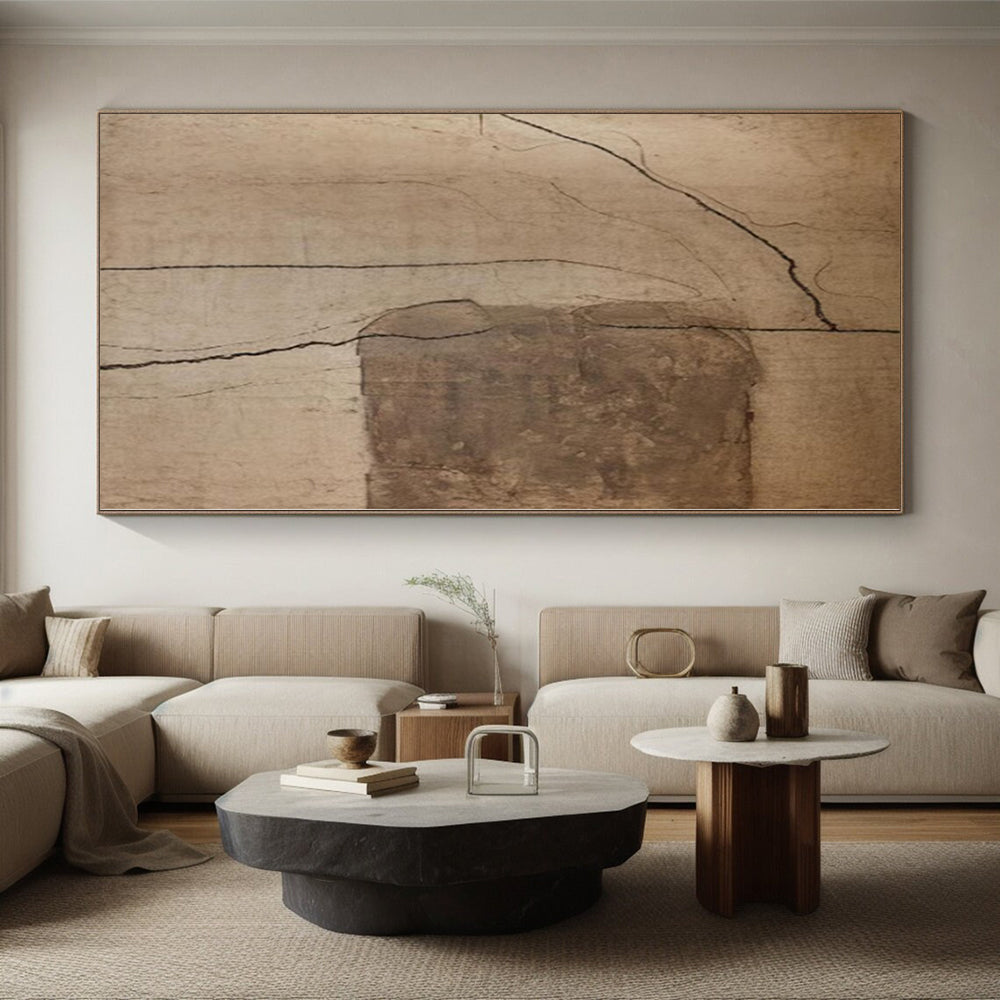 Handmade Art Beige & Brown Textured Abstract Painting On Canvas PT106