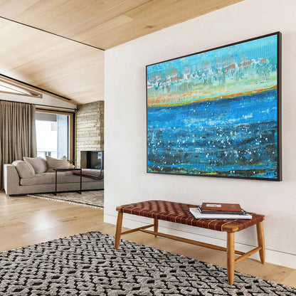 Hand-Painted Blue, Orange, and White Abstract Seaside Art HPS411