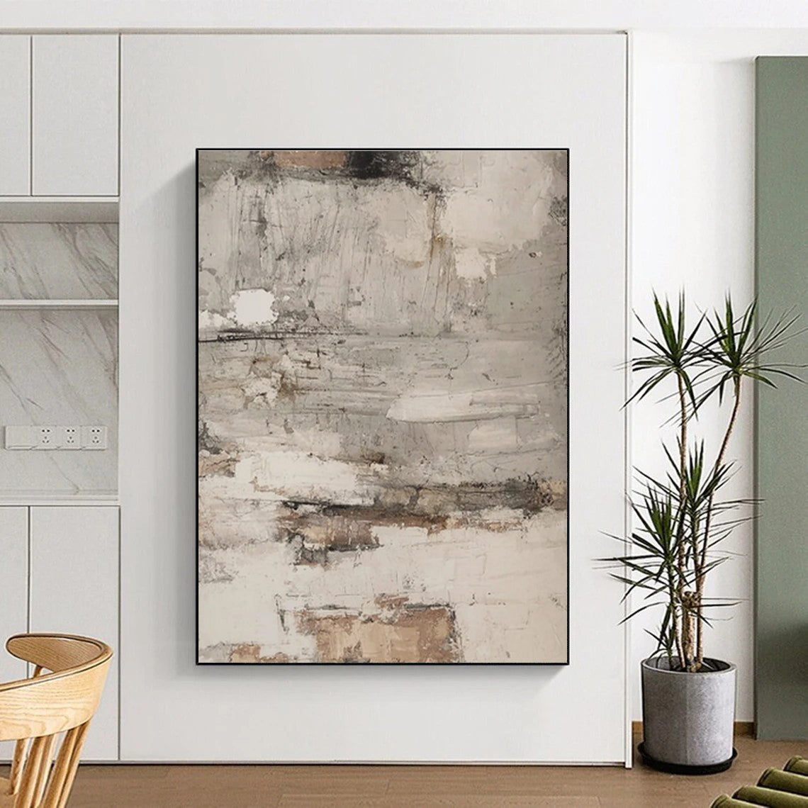 Hand Painted Art Gray, Beige, and Brown Textured Abstract Piece, Modern Art Acrylic PT319