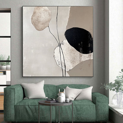 Large Abstract Art For Sale, Beige Black White Abstract Minimalist Geometric Art PT174