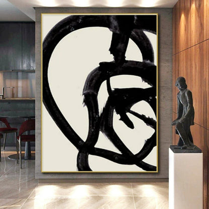 Minimalist Canvas Art Black and Beige Curved Abstract Art PT804