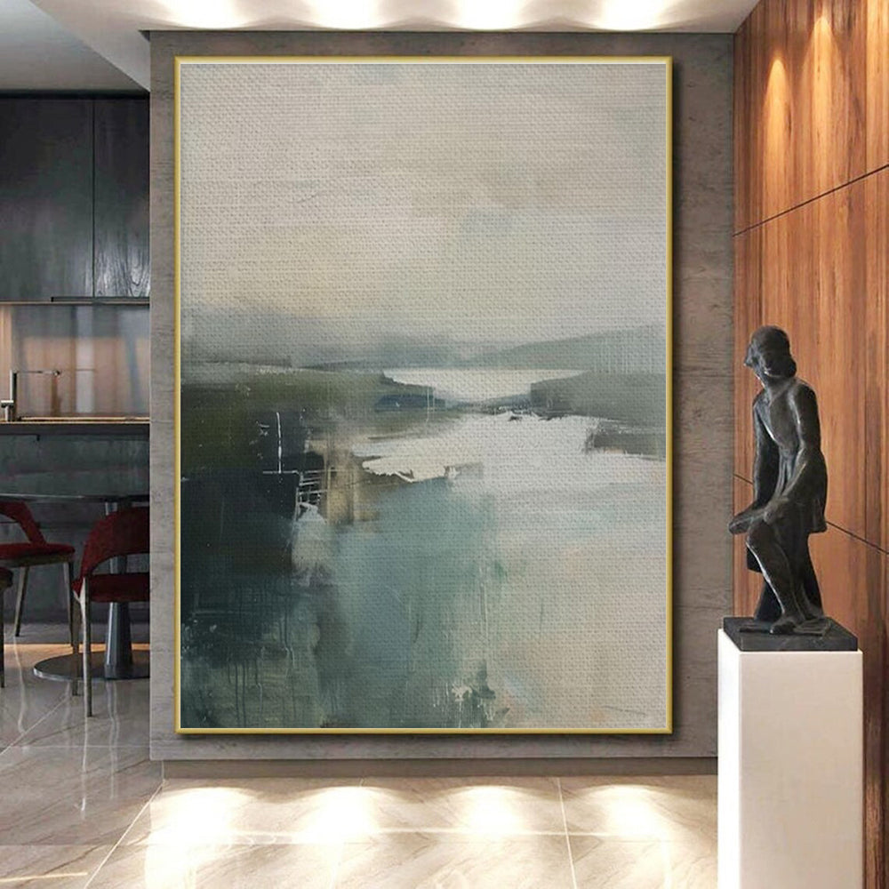 Cool Abstract Paintings - Muted Tones Abstract Landscape Art with Soft Layers PT578