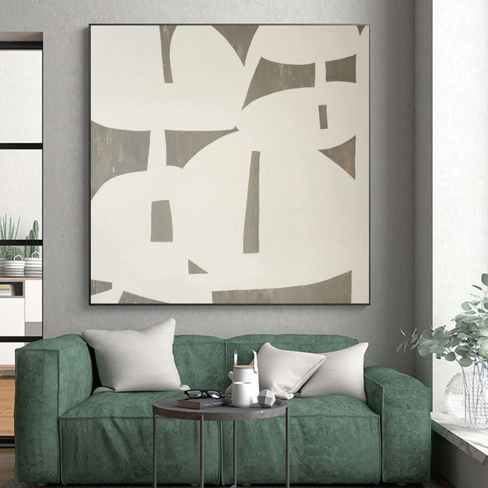 Hand Painted Art White & Gray Geometric Abstract Painting On Canvas PT023