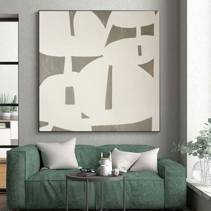 Hand Painted Art White & Gray Geometric Abstract Painting On Canvas PT023