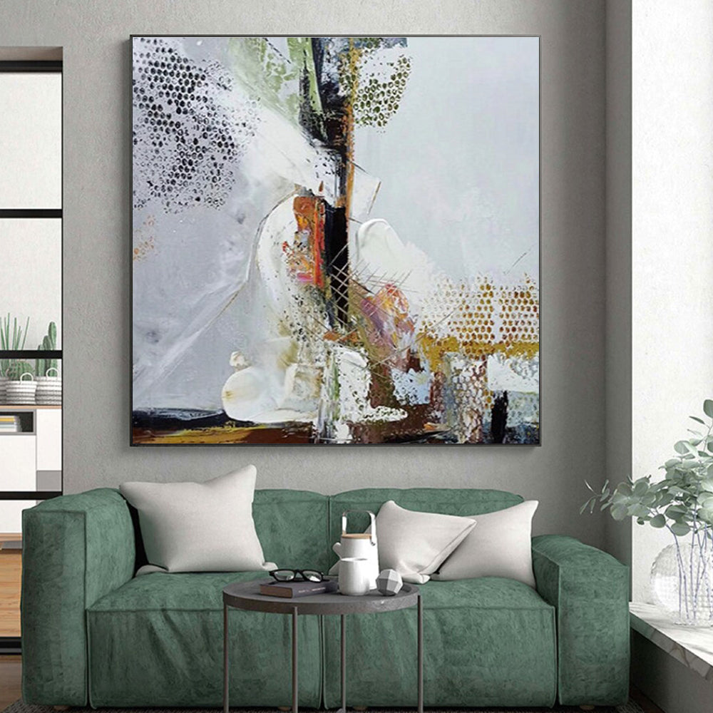 Huge Size Multicolor Abstract Painting with Dotted and Textured Layers, Oversized Abstract Wall Art PT217