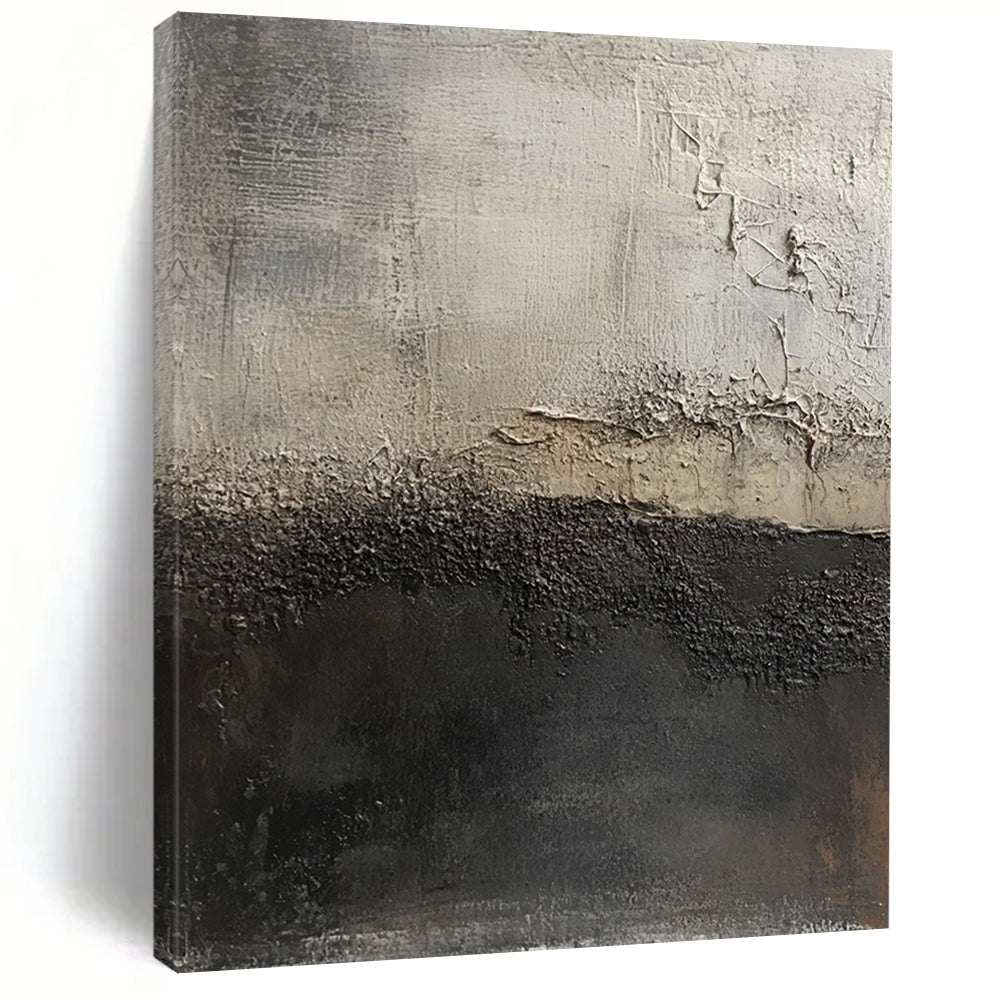 Abstract Canvas Wall Art Large With Black, Gray, Beige Textured Contrast On Canvas PT185