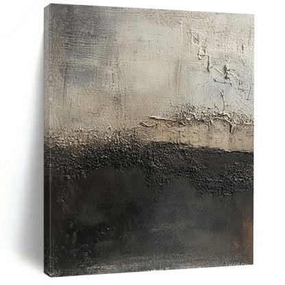 Abstract Canvas Wall Art Large With Black, Gray, Beige Textured Contrast On Canvas PT185