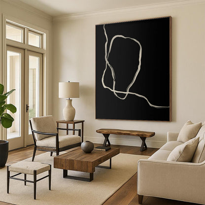 Minimalist Canvas Art Black Beige Line Abstract Art PT412