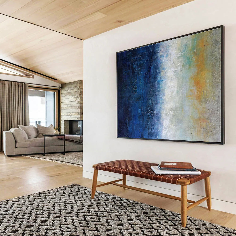 Hand Painted Art Blue, White & Yellow Gradient Abstract Art HPS153