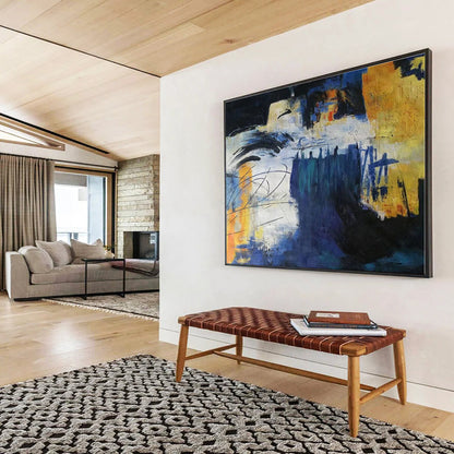 Hand-Painted Blue, Yellow & Black Abstract Urban Scene Art HPS151