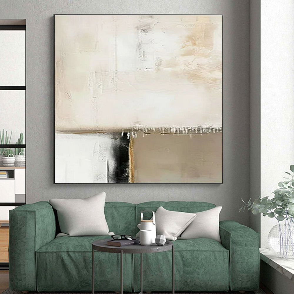 Acrylic Modern Art Paintings Beige, Black, and White Textured Abstract Art PT786