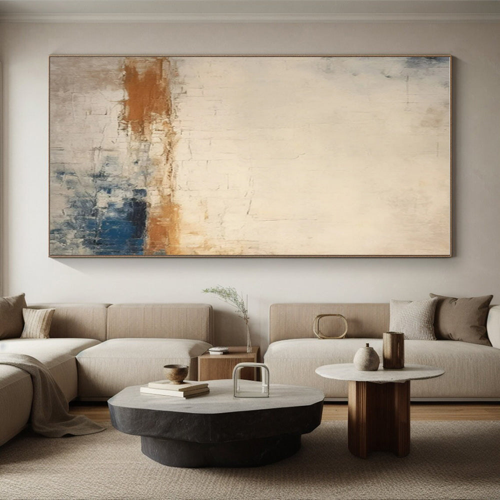 Hand-Painted Beige, Brown, and Blue Textured Abstract Art PT754