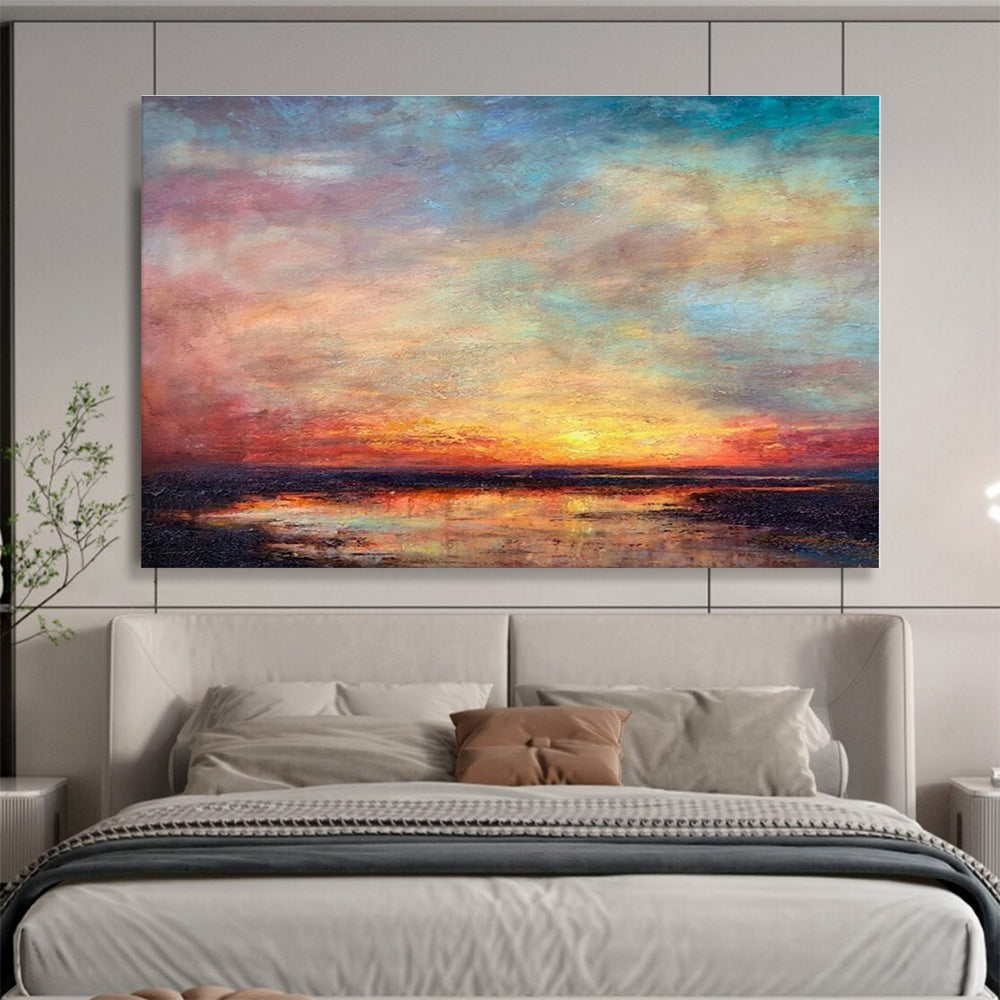 Acrylic Modern Art Paintings Multicolor Sunset Seascape Abstract Painting On Canvas HPS138