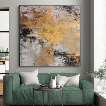 Modern Art Acrylic in Gold, Black, White, and Grey Textural Abstract Luxury Layers Painting On Canvas PT280