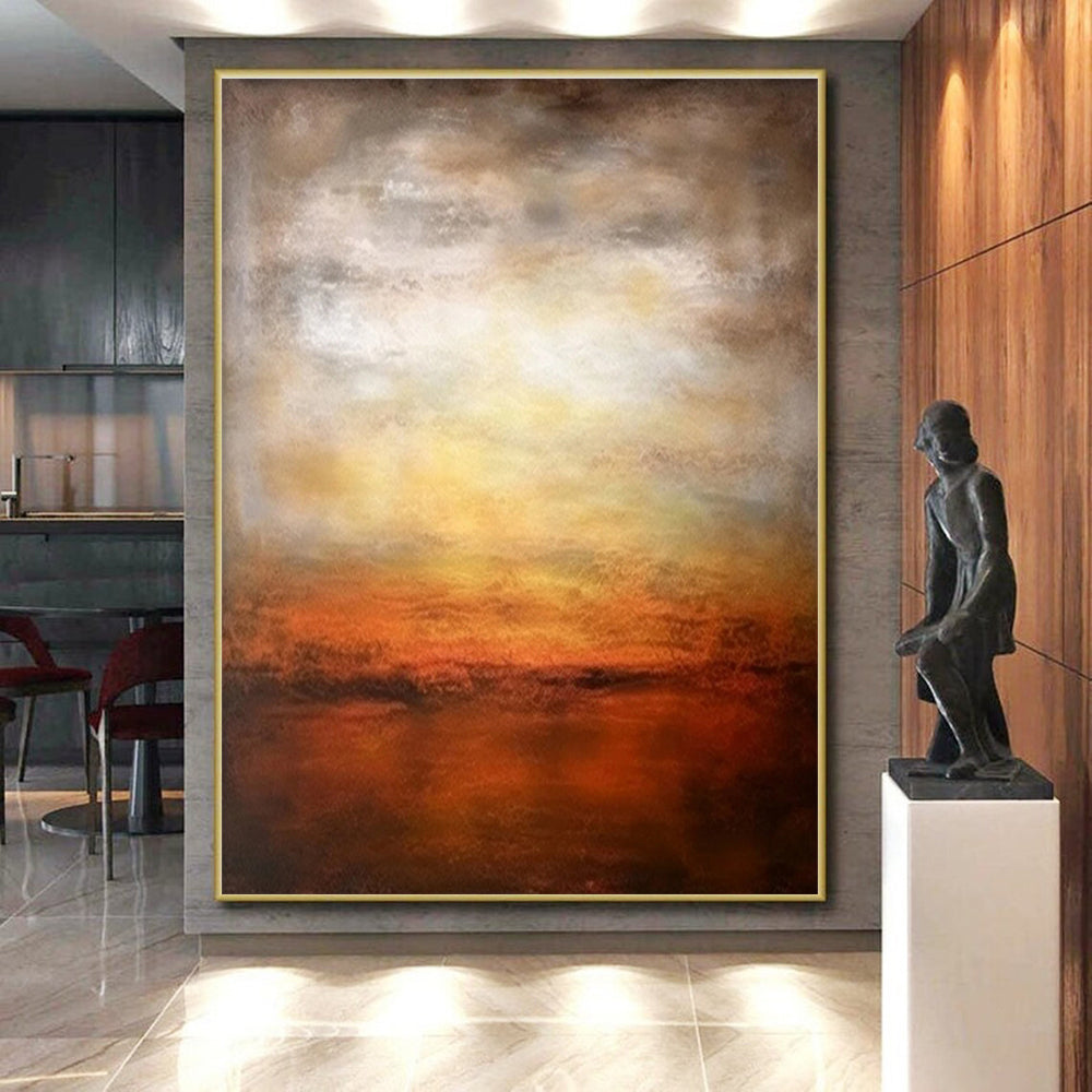 Large Size Orange Brown Abstract Sunset Art PT383