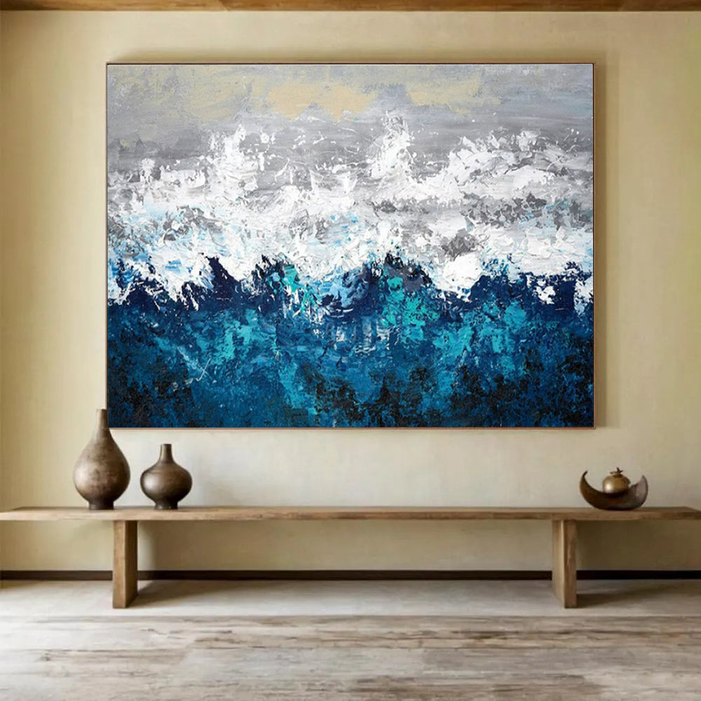 Paintings For House Blue, White, and Gray Textured Abstract Seaside Art HPS370