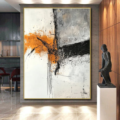 Hand-Painted Orange, Black & Gray Textured Abstract Painting On Canvas PT111