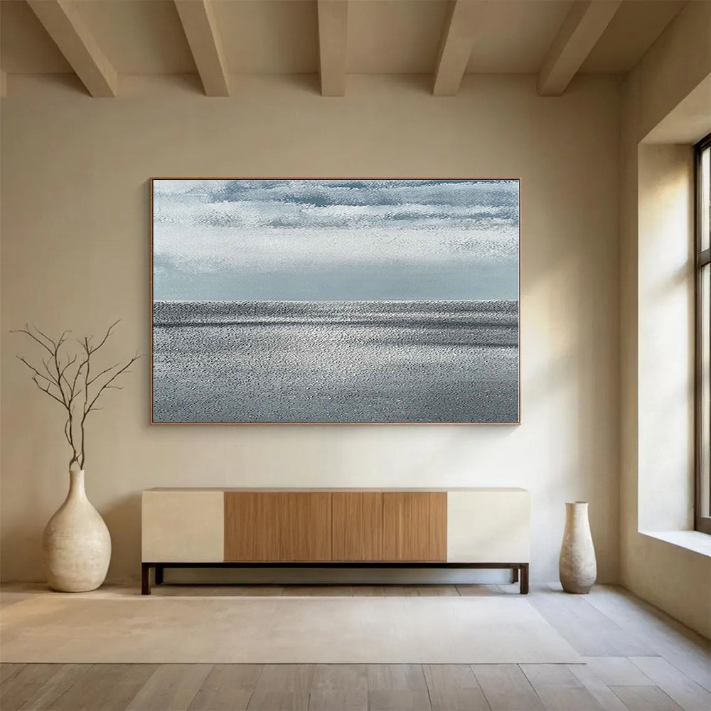 Hand-Painted Gray & White Textured Seascape Abstract Painting On Canvas HPS129