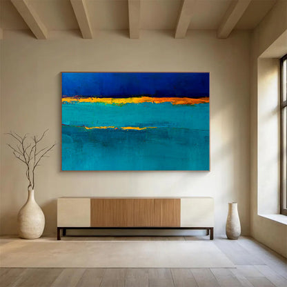 Modern Art Acrylic Blue & Orange Abstract Painting On Canvas HPS096