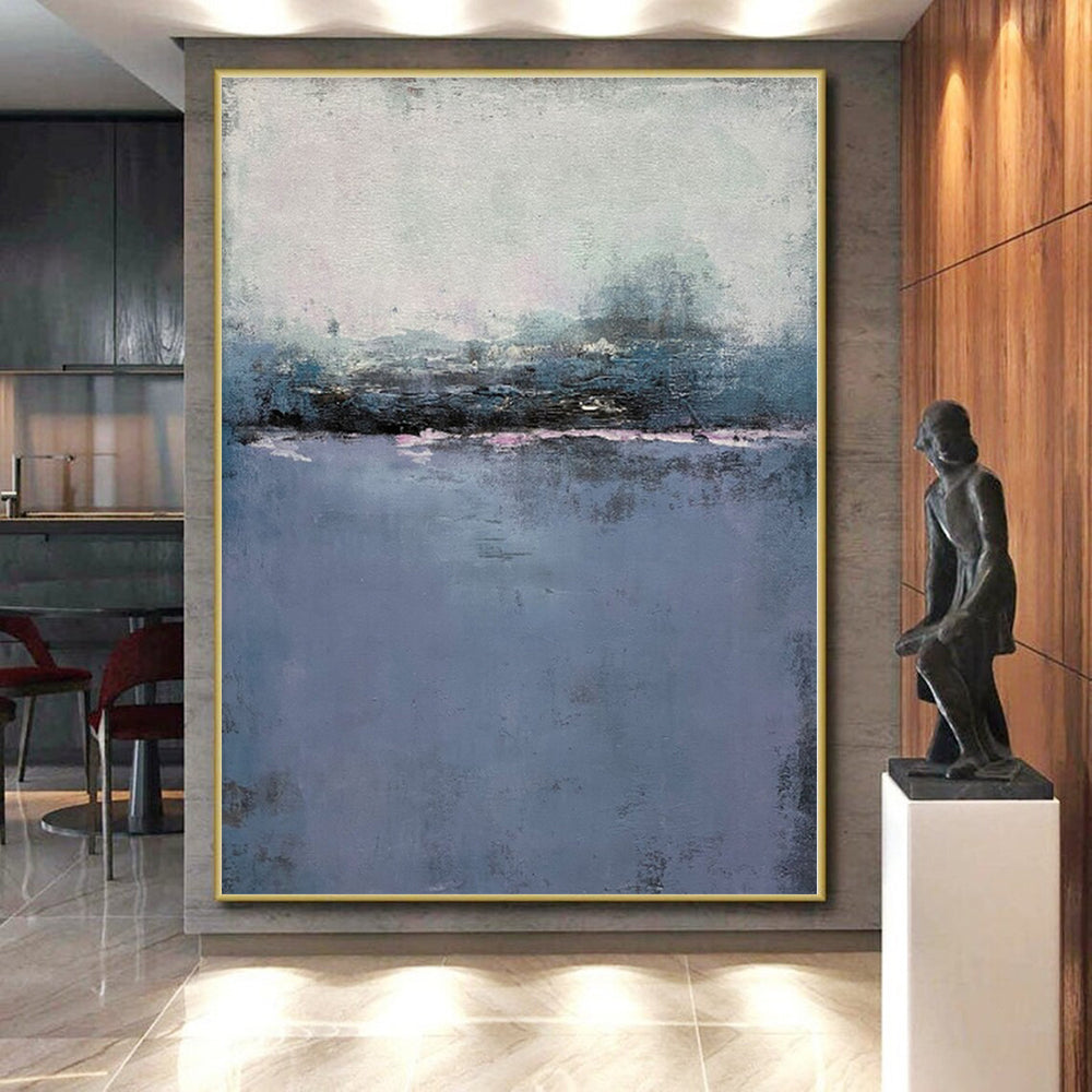 Hand-Painted Blue & Gray Textured Seascape Abstract Painting On Canvas PT051