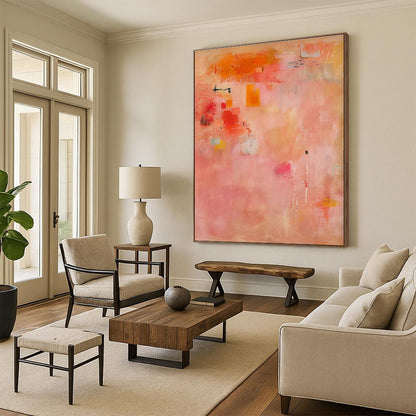 Cool Abstract Paintings Pink, Orange, and Yellow Textured Abstract Art PT765