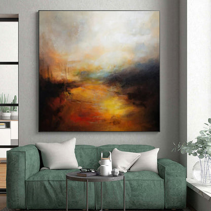 Modern Art Acrylic Orange, Yellow, and Black Textured Landscape Abstract Art PT808