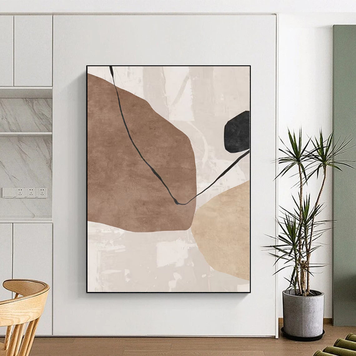 48x60 Brown, Beige & Black Geometric Abstract Painting On Canvas PT086