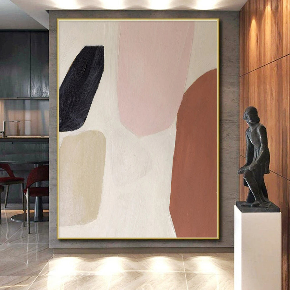 Handmade Art Pink, Beige, Brown and Black Abstract Shapes, Paintings For House PT548