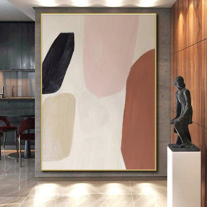 Handmade Art Pink, Beige, Brown and Black Abstract Shapes, Paintings For House PT548