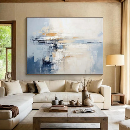 Large Size Blue & Beige Abstract Coastal Reflection Art HPS206