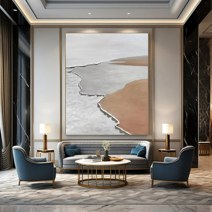 Gaint Canvas Art White, Gray, and Brown Textured Abstract Landscape Art DPS467