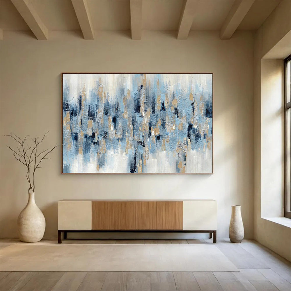Buy Abstract Art Online Blue and Gold Geometric Abstract Cityscape Art HPS339