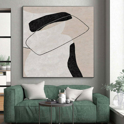 Minimalist Canvas Art Black, Beige, and White Organic Abstract Art PT701
