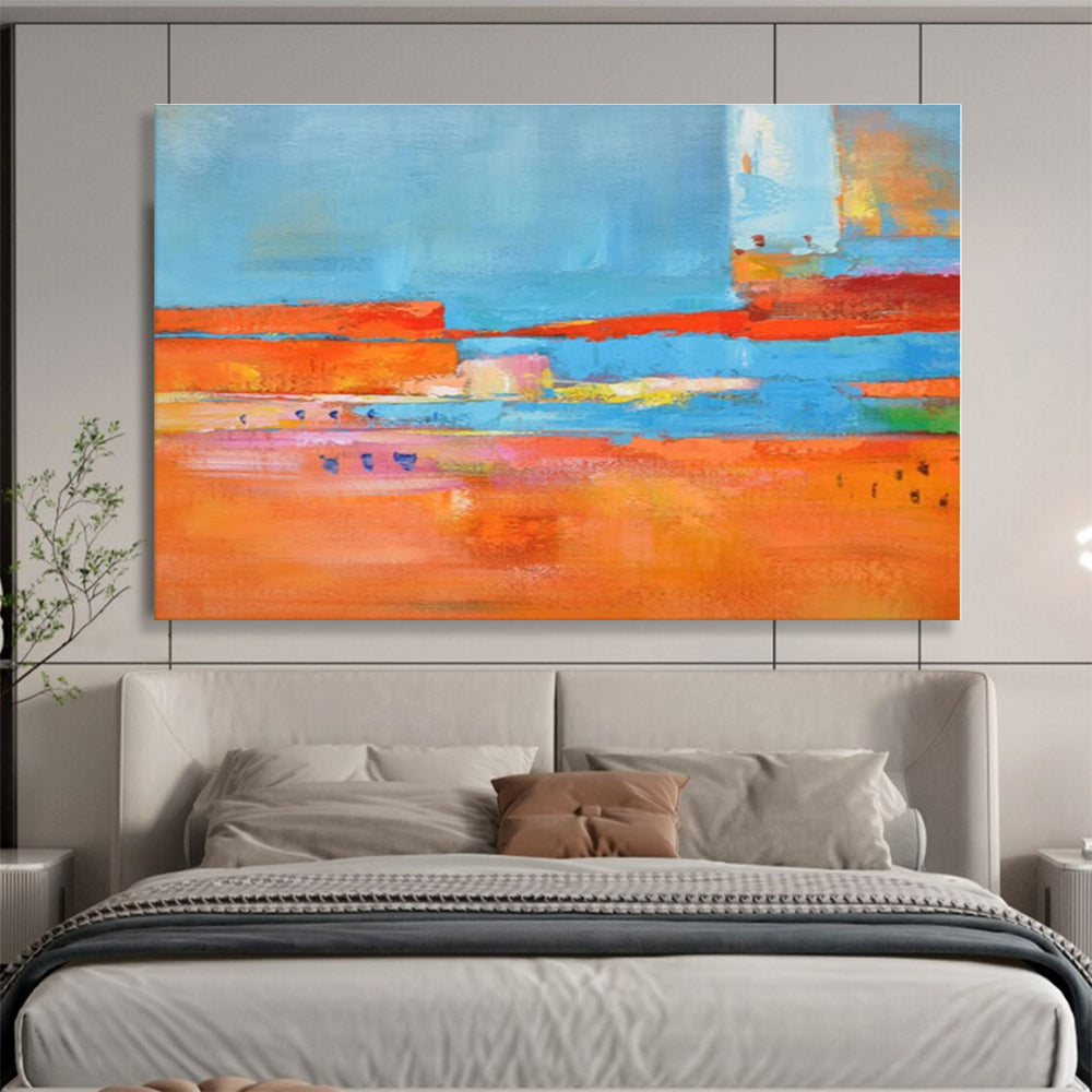 Acrylic Modern Art Paintings Orange, Blue & Multicolor Abstract Painting On Canvas HPS099