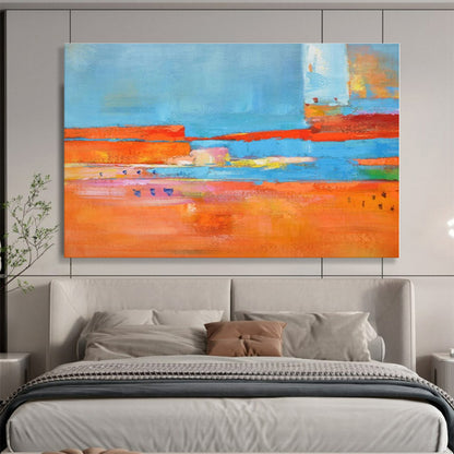 Acrylic Modern Art Paintings Orange, Blue & Multicolor Abstract Painting On Canvas HPS099