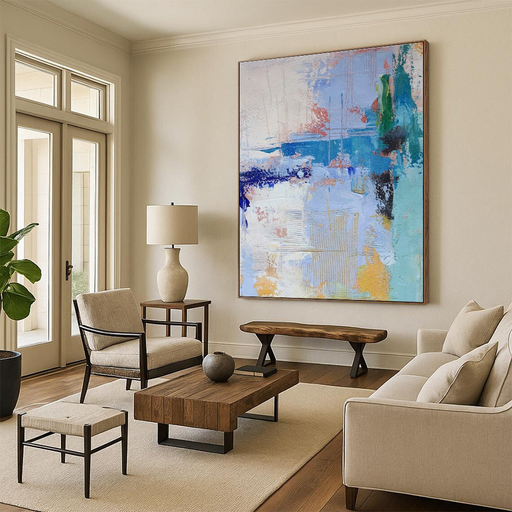 Acrylic Modern Art Paintings Blue White Orange Textured Abstract Art PT358