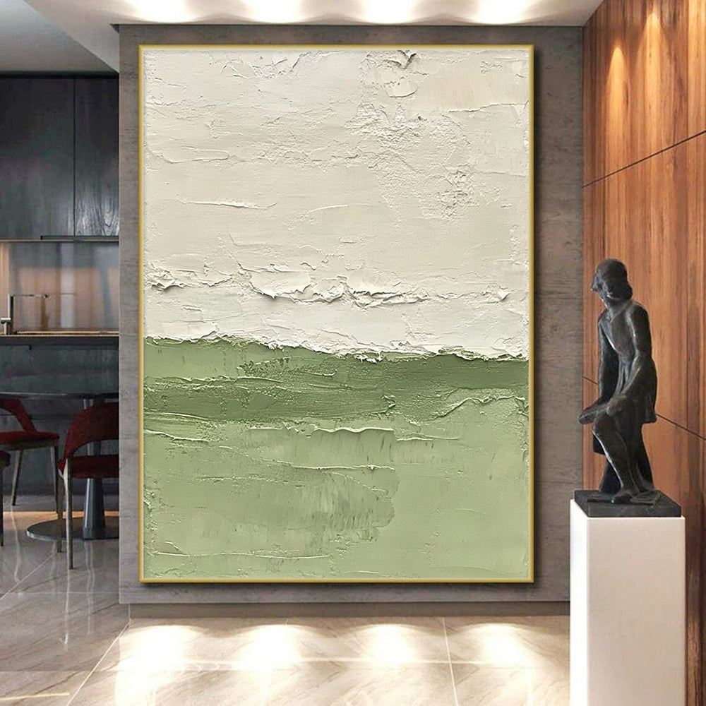 Large Abstract Painting For Living Room With Green, White Textured Landscape-Inspired On Canvas PT190
