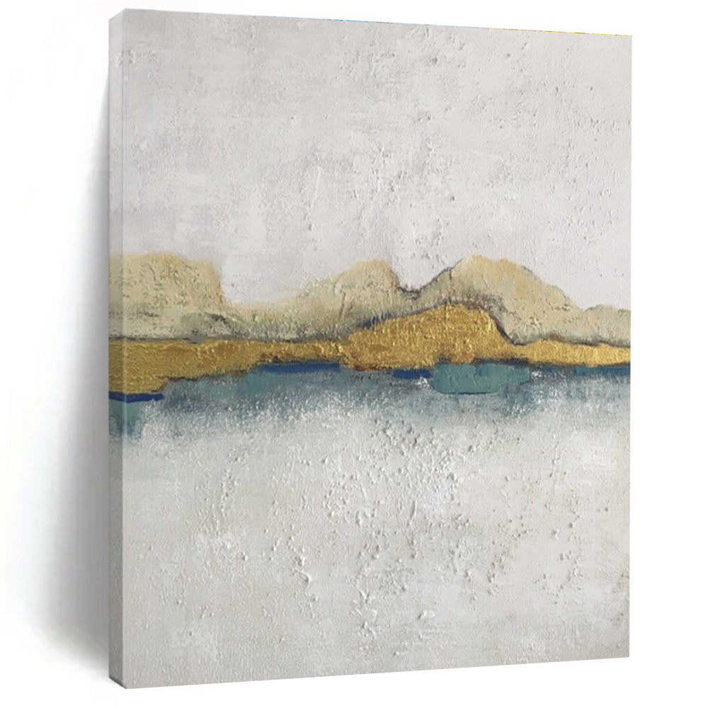 Huge Size White, Gold, and Blue Textured Abstract Landscape Art DPS468