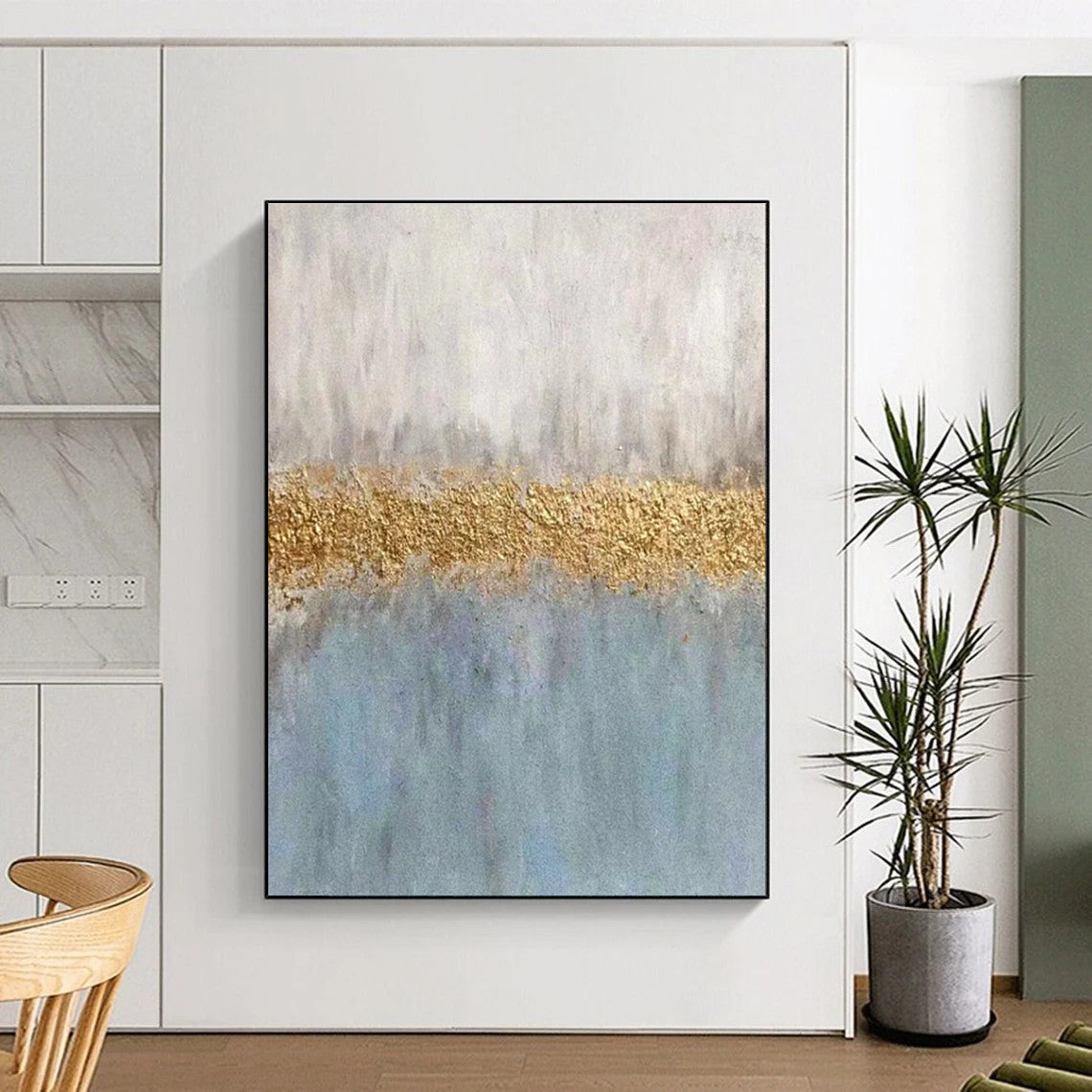 Oversized Gray, Gold & Blue Abstract Color Block, Cool Abstract Paintings DPS508