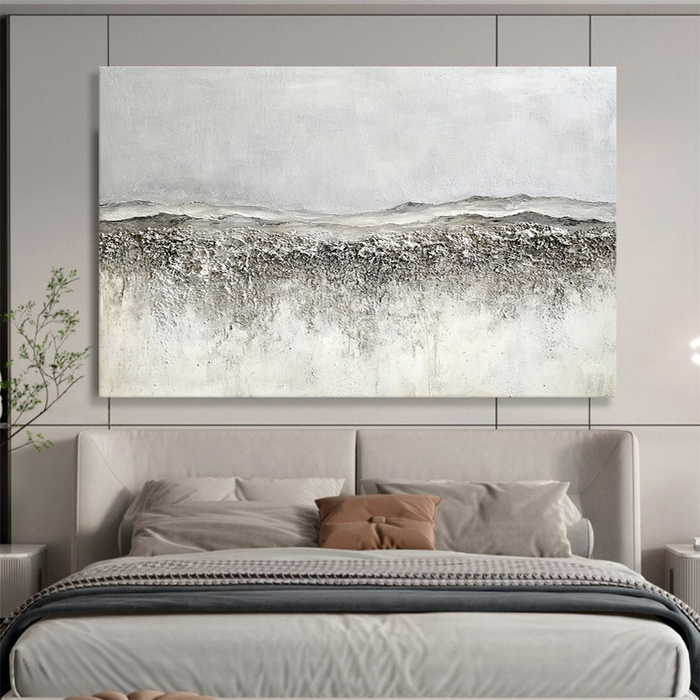 Oversized Abstract Wall Art Gray & White Textured Landscape Abstract Painting HPS253