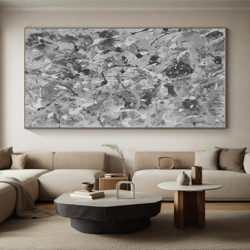 Cool Abstract Paintings Gray Monochrome Splatter Abstract Art PT459
