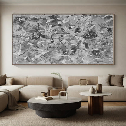Cool Abstract Paintings Gray Monochrome Splatter Abstract Art PT459