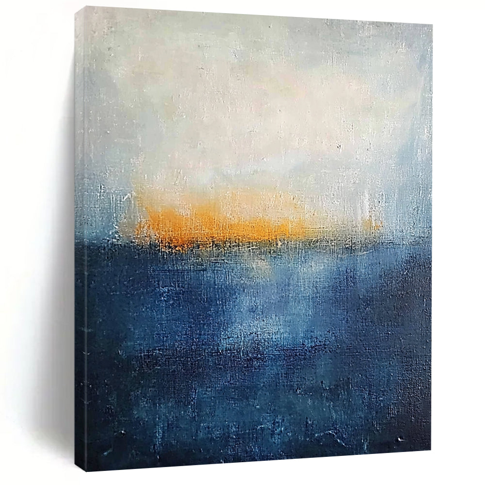 Minimalist Canvas Art Blue and Orange Abstract Sea and Sunset Painting DPS430